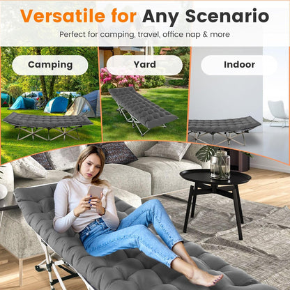 Folding Camping Cots for Adults, Portable Outdoor Camping Bed with Mattress, Heavy Duty Guest Bed Sleeping Cot Folding Bed for Camping Traveling Office Use, 74" X 26", Gray, Supports 330 lbs
