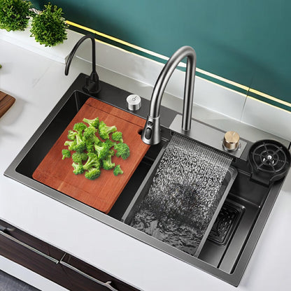 Waterfall Kitchen Sink, Single Bowl Drop in Kitchen Sink with Pull-Out Faucet and Multiple Accessories - 31.5×17.7×8.3 inch