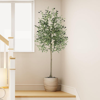 5FT Artificial Olive Tree Indoor, Tall Faux Olive Tree, Artificial Plants with Natural Wood Trunk and Lifelike Fruits for Home Office Decor