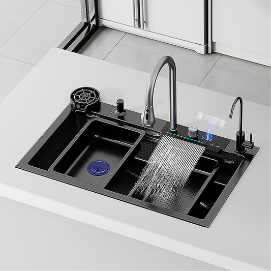 Waterfall Kitchen Sink, Single Bowl Drop in Kitchen Sink with Pull-Out Faucet and Multiple Accessories - 31.5×17.7×8.3 inch