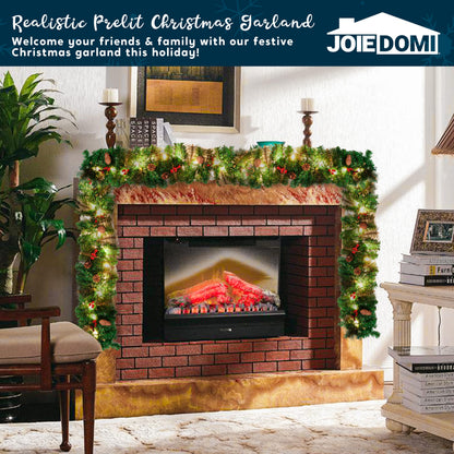 9FT Pre-Lit Artificial Christmas Garland, Green, Wintry Pine, White Lights, Decorated with Pine Cones, Berry Clusters, Plug In, Christmas Collection