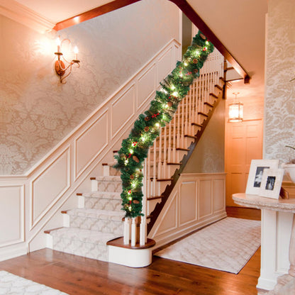 9FT Pre-Lit Artificial Christmas Garland, Green, Wintry Pine, White Lights, Decorated with Pine Cones, Berry Clusters, Plug In, Christmas Collection