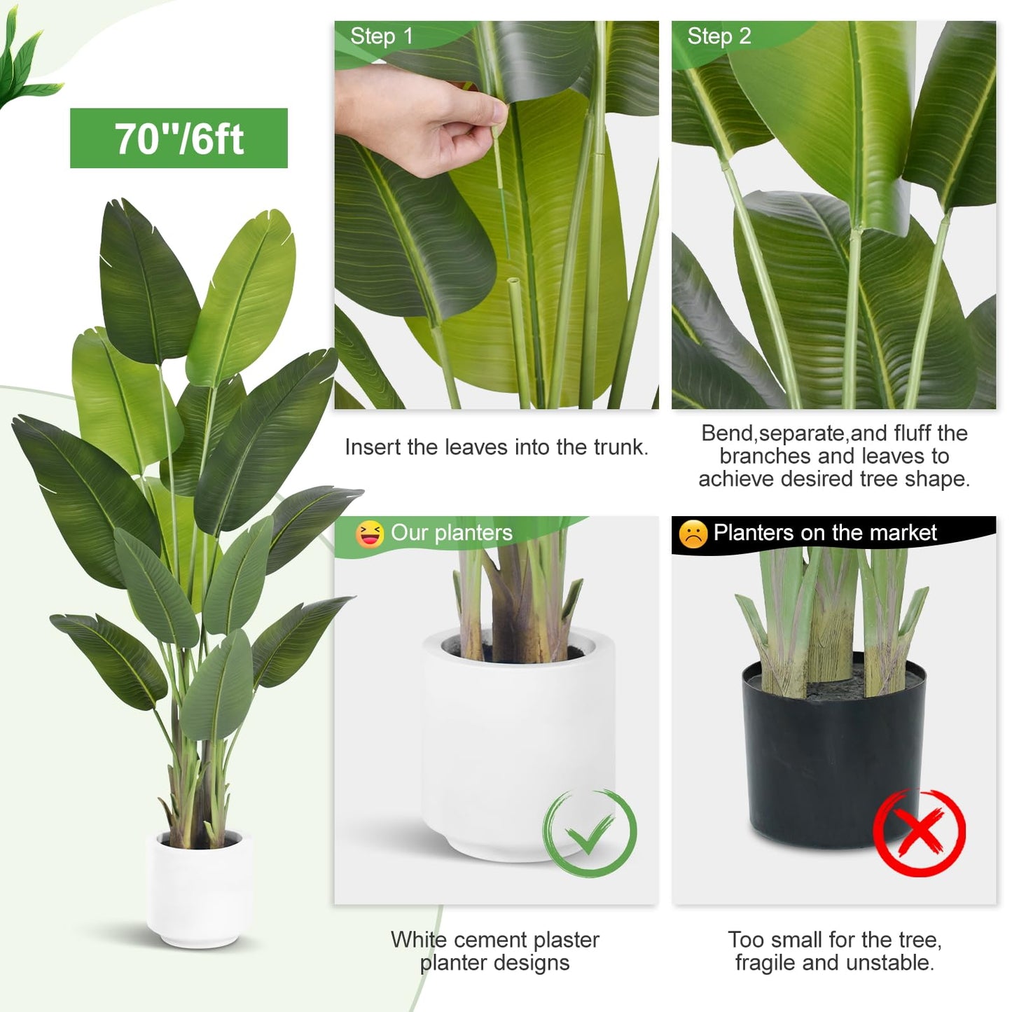 6 Feet Artificial Bird Of Paradise Plant Tropical Palm Tree for Indoor Outdoor, Perfect Faux Plants for Home Garden Office Store Decoration