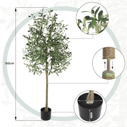 5FT Artificial Olive Tree Indoor, Tall Faux Olive Tree, Artificial Plants with Natural Wood Trunk and Lifelike Fruits for Home Office Decor