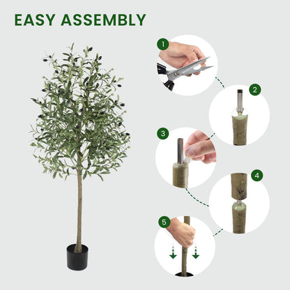 7FT Artificial Olive Tree Indoor, Tall Faux Olive Tree, Artificial Plants with Natural Wood Trunk and Lifelike Fruits for Home Office Decor