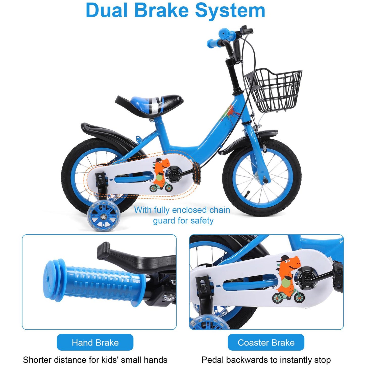 12 inch Kids Bike with Training Wheels, 2-in-1 Kids Bicycle with Adjustable Handlebar/Seat, Toddler Bike Gift for Boys Girls Kids Toddlers 1-5 YO,Blue