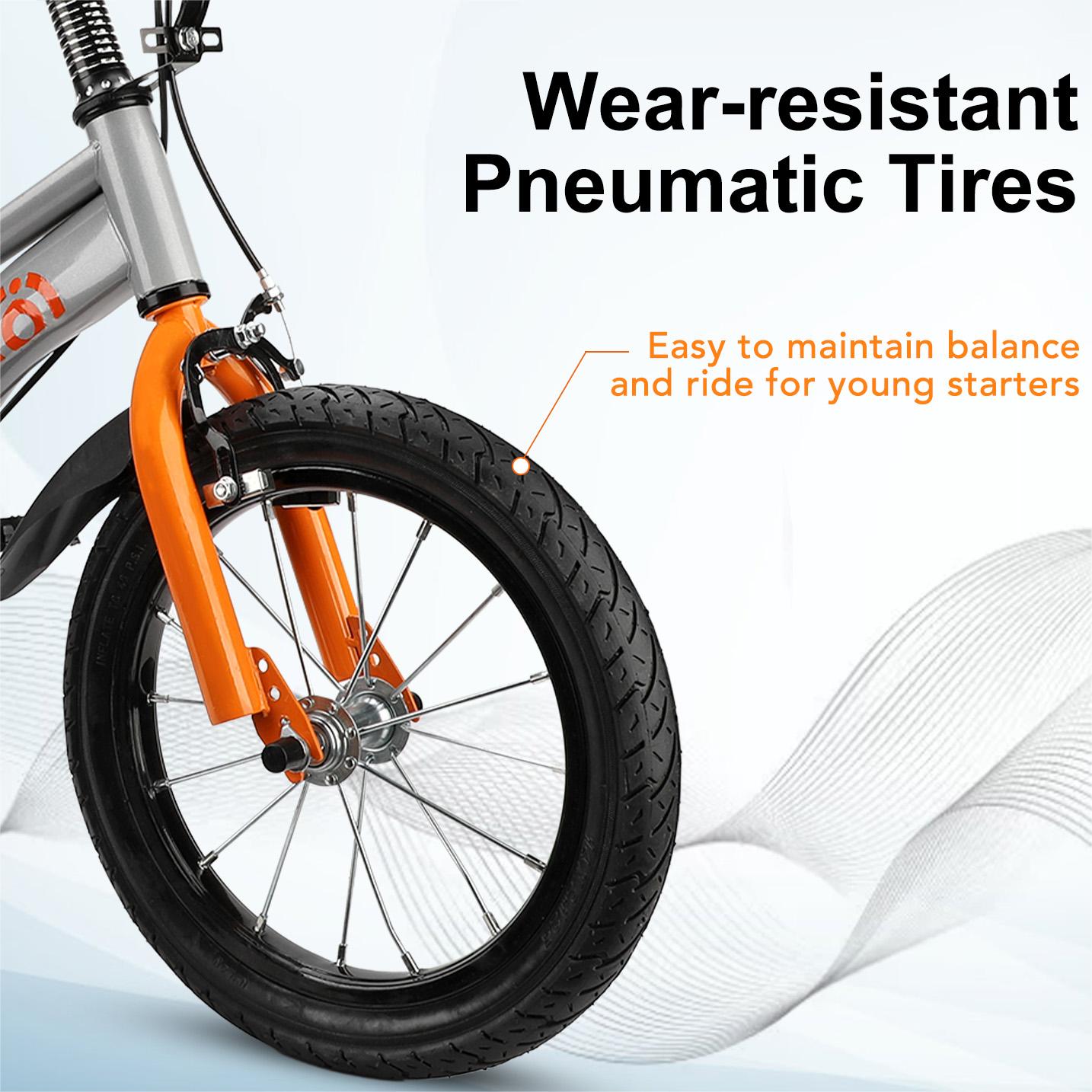 14" Kids Bike w/Training Wheel,Height Adjustable Kids Bicycle w/Headlight/Inflator/Protective Gear,Birthday Gift for Girls Boys Toddler Kids 3 to 6 YO