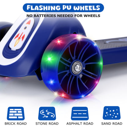 Eotvia Kids Scooter with LED Lighted Wheels, 3 Adjustable Handlebar/Foldable Seat, Sit or Stand Ride, Lean-to-Steer & Deck, Scooters for Kids 3-5,Blue
