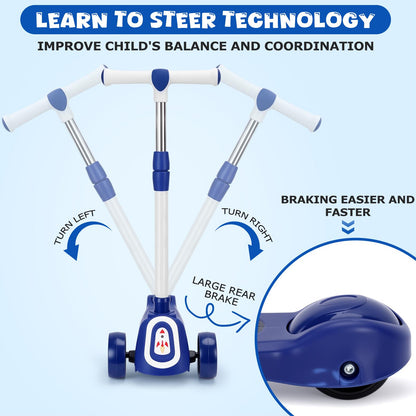 Eotvia Kids Scooter with LED Lighted Wheels, 3 Adjustable Handlebar/Foldable Seat, Sit or Stand Ride, Lean-to-Steer & Deck, Scooters for Kids 3-5,Blue