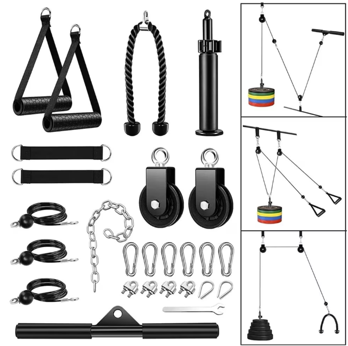 BOTEGRA Home Gym Cable Pulley System, Upgraded LAT Pull Down & Biceps/Triceps Arm Workout Attachments, Heavy-Duty 280lb Load, Portable Home Gym Equipment Add-On
