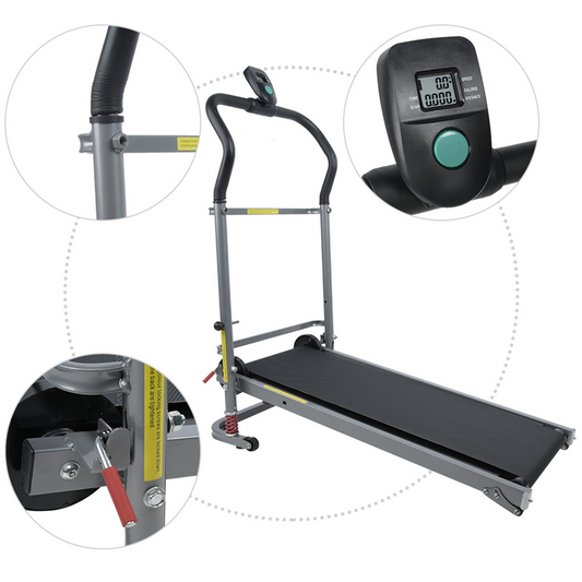 Manual Treadmill, Non Electric Treadmill with Flywheels Transport Wheels, Compact Folding Treadmill Exercise Machine Fitness Exercise Equipment for Home Walking Jogging Running Cardio Training