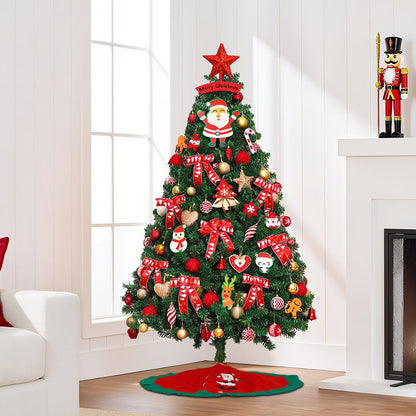 6FT Artificial Christmas Tree with LED Lights and Ornaments Set Package, Lifelike Spruce Holiday Xmas Decorative Tree Set for Indoor Outdoor Home Office Party with Foldable Metal Base
