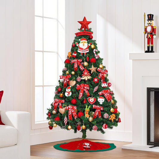 6FT Artificial Christmas Tree with LED Lights and Ornaments Set Package, Lifelike Spruce Holiday Xmas Decorative Tree Set for Indoor Outdoor Home Office Party with Foldable Metal Base