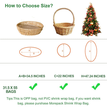 10 Pcs Clear Cellophane Basket Bags Large Size (32 in X 55 in), 3 Mil Thicker Clear Cellophane Wrap, for Gift Bags with 10 Pcs Red Bows Ribbons