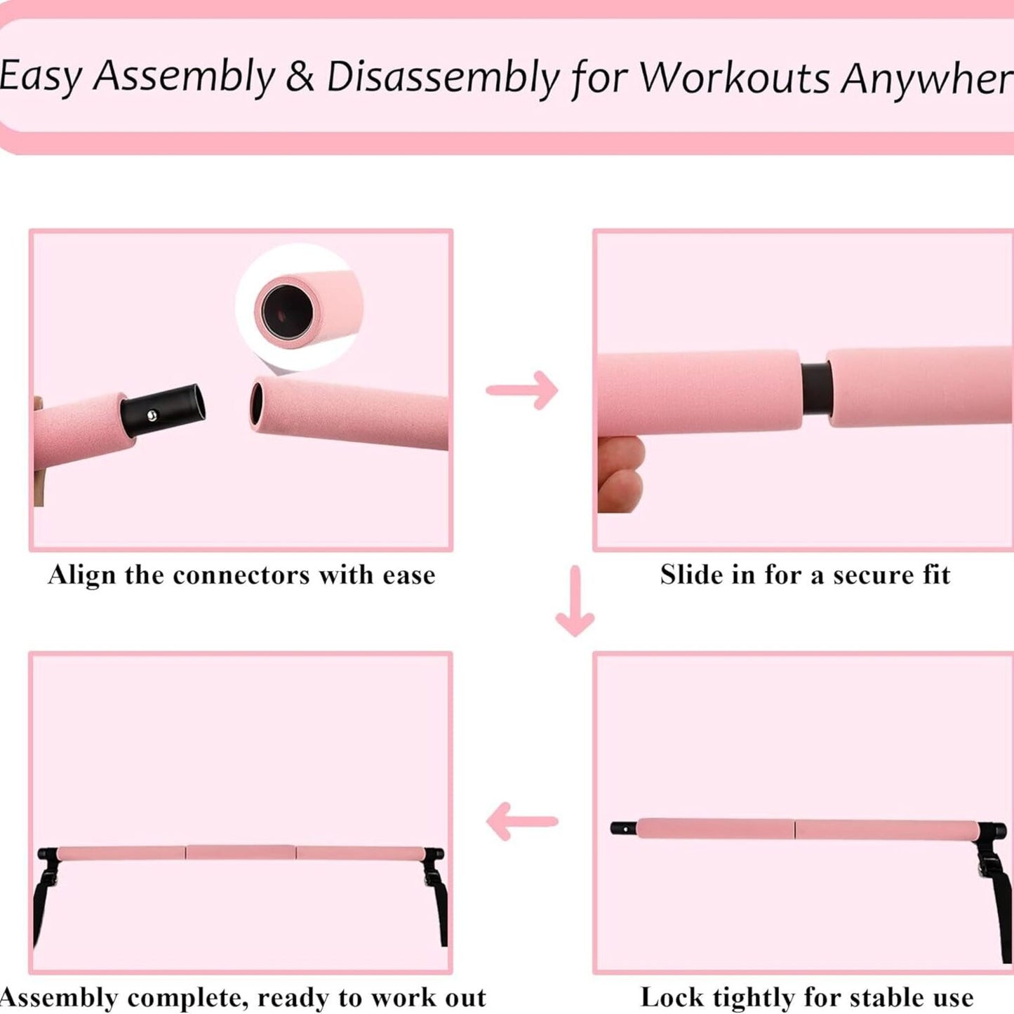 Pilates Bar Kit with Resistance Bands,Pilates Bar with Stackable Bands Workout Equipment for Legs,Hip,Waist and Arm,Exercise Fitness Equipment for Women & Men Home Gym Yoga Pilates