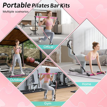 Pilates Bar Kit with Resistance Bands,Pilates Bar with Stackable Bands Workout Equipment for Legs,Hip,Waist and Arm,Exercise Fitness Equipment for Women & Men Home Gym Yoga Pilates