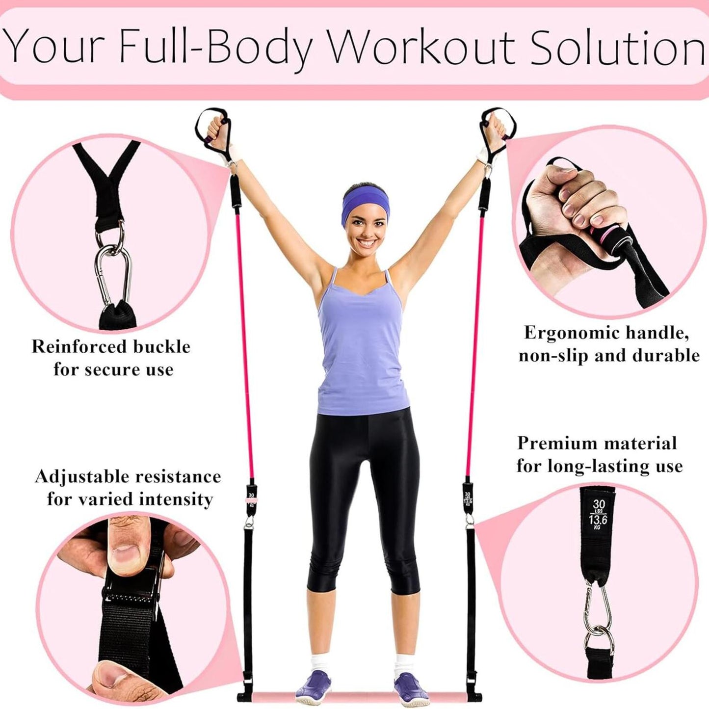 Pilates Bar Kit with Resistance Bands,Pilates Bar with Stackable Bands Workout Equipment for Legs,Hip,Waist and Arm,Exercise Fitness Equipment for Women & Men Home Gym Yoga Pilates