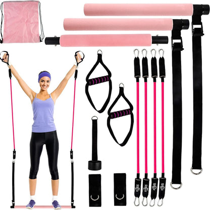 Pilates Bar Kit with Resistance Bands,Pilates Bar with Stackable Bands Workout Equipment for Legs,Hip,Waist and Arm,Exercise Fitness Equipment for Women & Men Home Gym Yoga Pilates