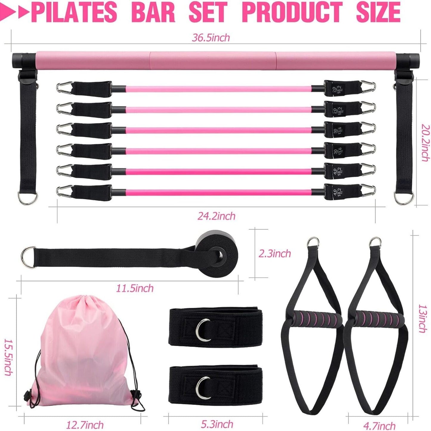Pilates Bar Kit with Resistance Bands,Pilates Bar with Stackable Bands Workout Equipment for Legs,Hip,Waist and Arm,Exercise Fitness Equipment for Women & Men Home Gym Yoga Pilates
