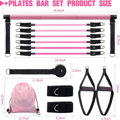 Pilates Bar Kit with Resistance Bands,Pilates Bar with Stackable Bands Workout Equipment for Legs,Hip,Waist and Arm,Exercise Fitness Equipment for Women & Men Home Gym Yoga Pilates