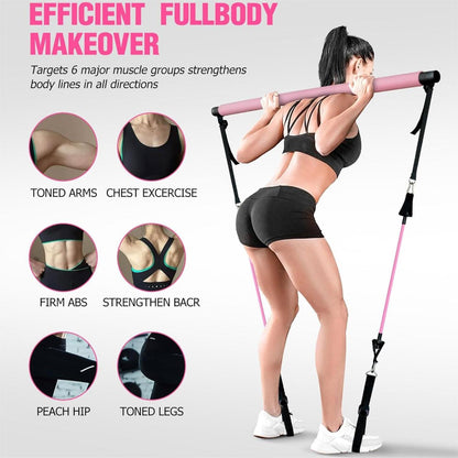 Pilates Bar Kit with Resistance Bands,Pilates Bar with Stackable Bands Workout Equipment for Legs,Hip,Waist and Arm,Exercise Fitness Equipment for Women & Men Home Gym Yoga Pilates