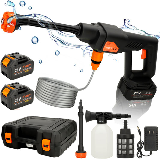 Cordless Pressure Washer, 435PSI Power Washer with 2 Rechargeable 15Ah Battery, 21V Cordless Power Washer with Adjustable Nozzle, Portable Power Cleaner with 32.8FT Water Pipe for Car Washing