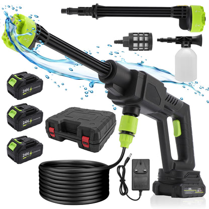 18000mAh 24V Cordless Pressure Washer with 3 Rechargeable Batteries, 16.4FT Water Pipe and 6 In 1 Nozzles Car Power Cleaner Machine, 435PSI