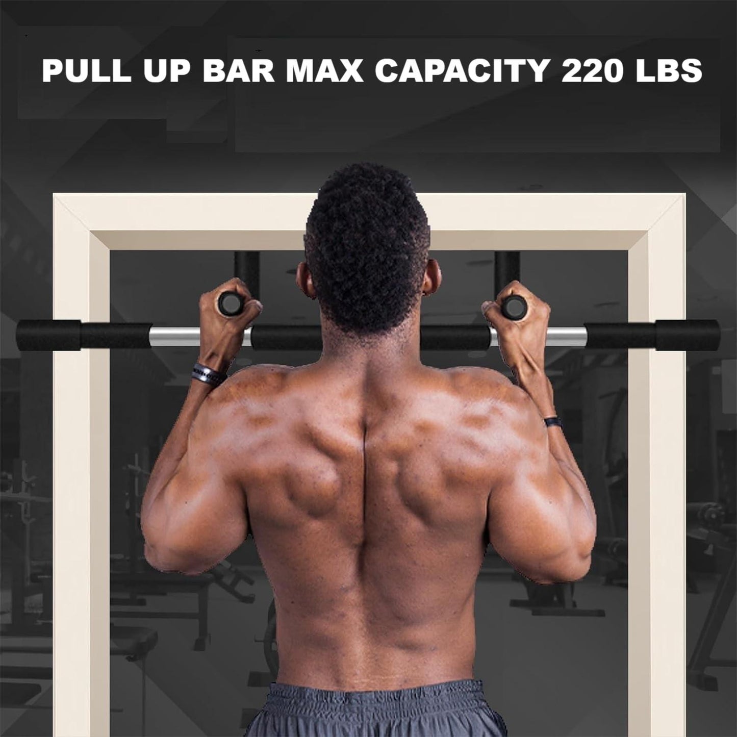 Pull Up Bar for Doorway, Thickened Steel Upper Body Workout Bar, Adjustable Width Locking, Max Limit 330 lbs, Multi-Grip Strength Chin-Up Bar for Strength Training, Home & Gym, Black