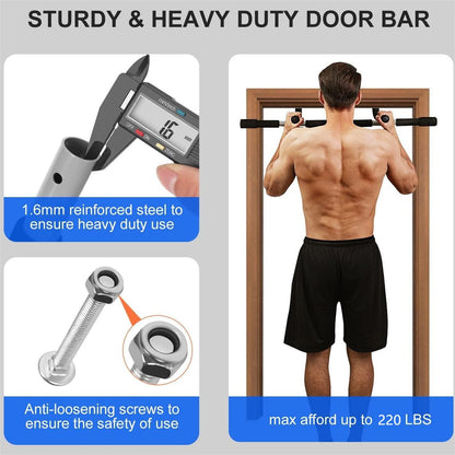 Pull Up Bar for Doorway, Thickened Steel Upper Body Workout Bar, Adjustable Width Locking, Max Limit 330 lbs, Multi-Grip Strength Chin-Up Bar for Strength Training, Home & Gym, Black