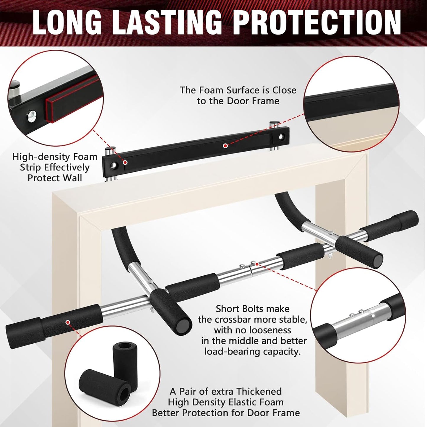 Pull Up Bar for Doorway, Thickened Steel Upper Body Workout Bar, Adjustable Width Locking, Max Limit 330 lbs, Multi-Grip Strength Chin-Up Bar for Strength Training, Home & Gym, Black