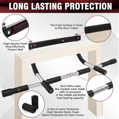 Pull Up Bar for Doorway, Thickened Steel Upper Body Workout Bar, Adjustable Width Locking, Max Limit 330 lbs, Multi-Grip Strength Chin-Up Bar for Strength Training, Home & Gym, Black