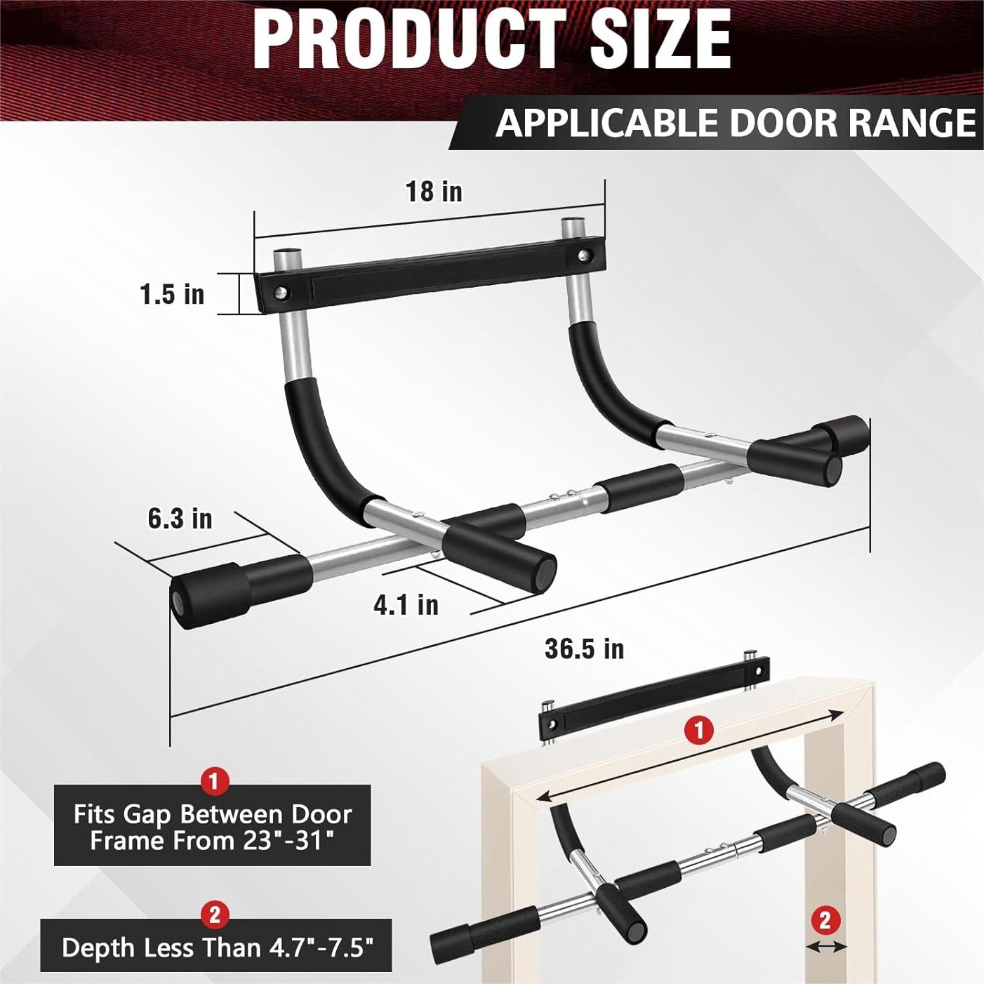 Pull Up Bar for Doorway, Thickened Steel Upper Body Workout Bar, Adjustable Width Locking, Max Limit 330 lbs, Multi-Grip Strength Chin-Up Bar for Strength Training, Home & Gym, Black