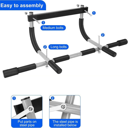 Pull Up Bar for Doorway, Thickened Steel Upper Body Workout Bar, Adjustable Width Locking, Max Limit 330 lbs, Multi-Grip Strength Chin-Up Bar for Strength Training, Home & Gym, Black