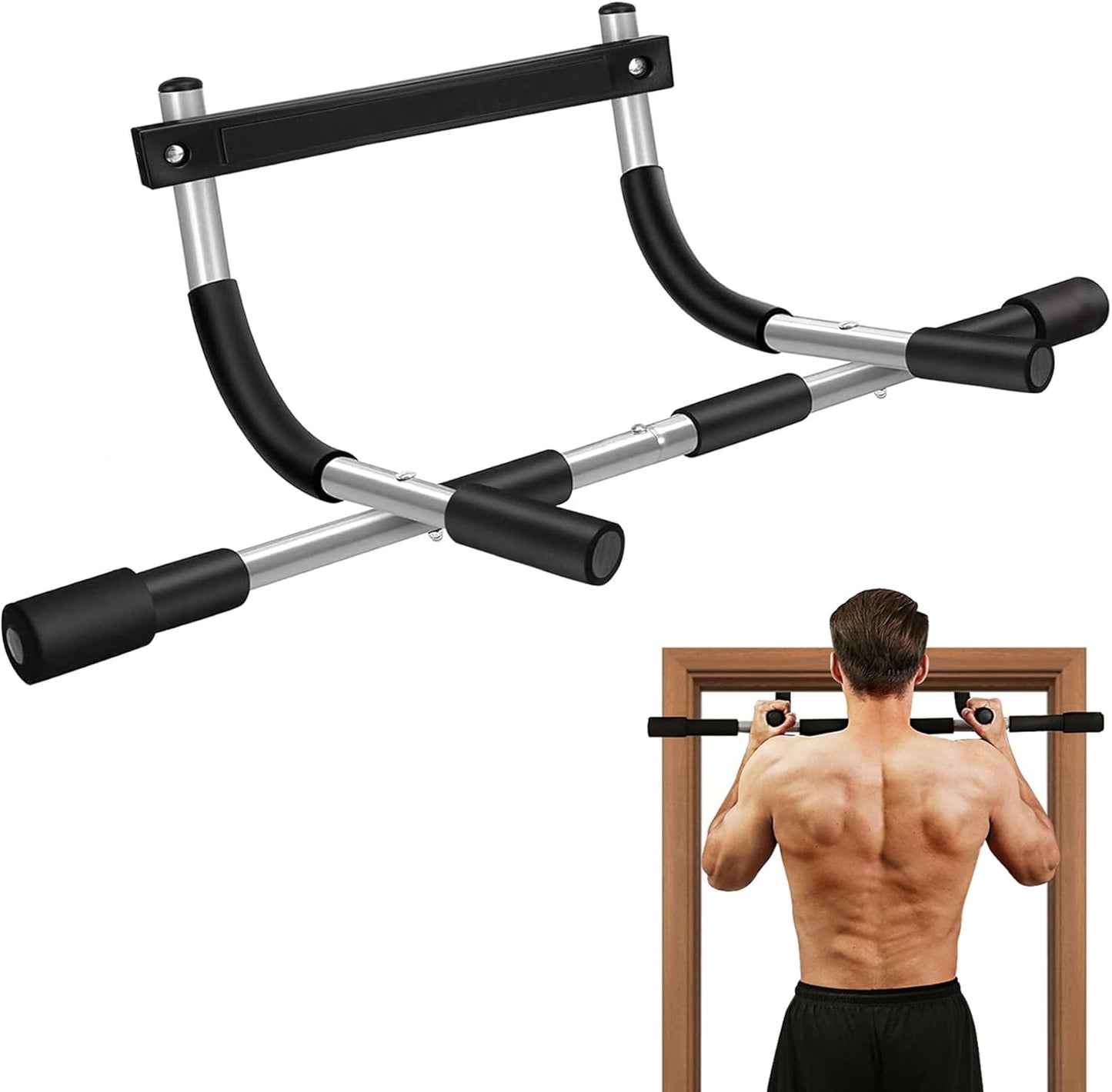 Pull Up Bar for Doorway, Thickened Steel Upper Body Workout Bar, Adjustable Width Locking, Max Limit 330 lbs, Multi-Grip Strength Chin-Up Bar for Strength Training, Home & Gym, Black
