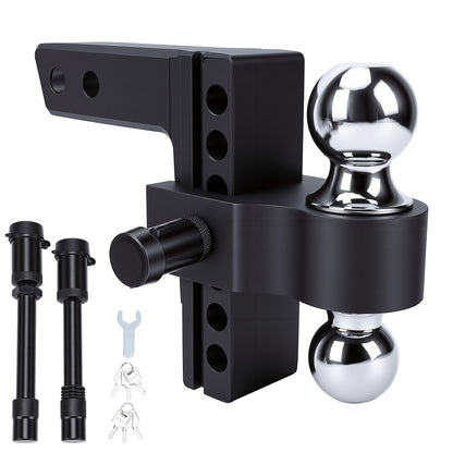 Adjustable Trailer Hitch,Aluminum Drop Hitch Fits 2" Receiver, 6 Inch Drop/Rise, 12,500 LBS GTW Heavy Duty Truck Hitch, (2" & 2-5/16") Chrome Plated Steel Balls - Tow Hitch Ball Mount,Black