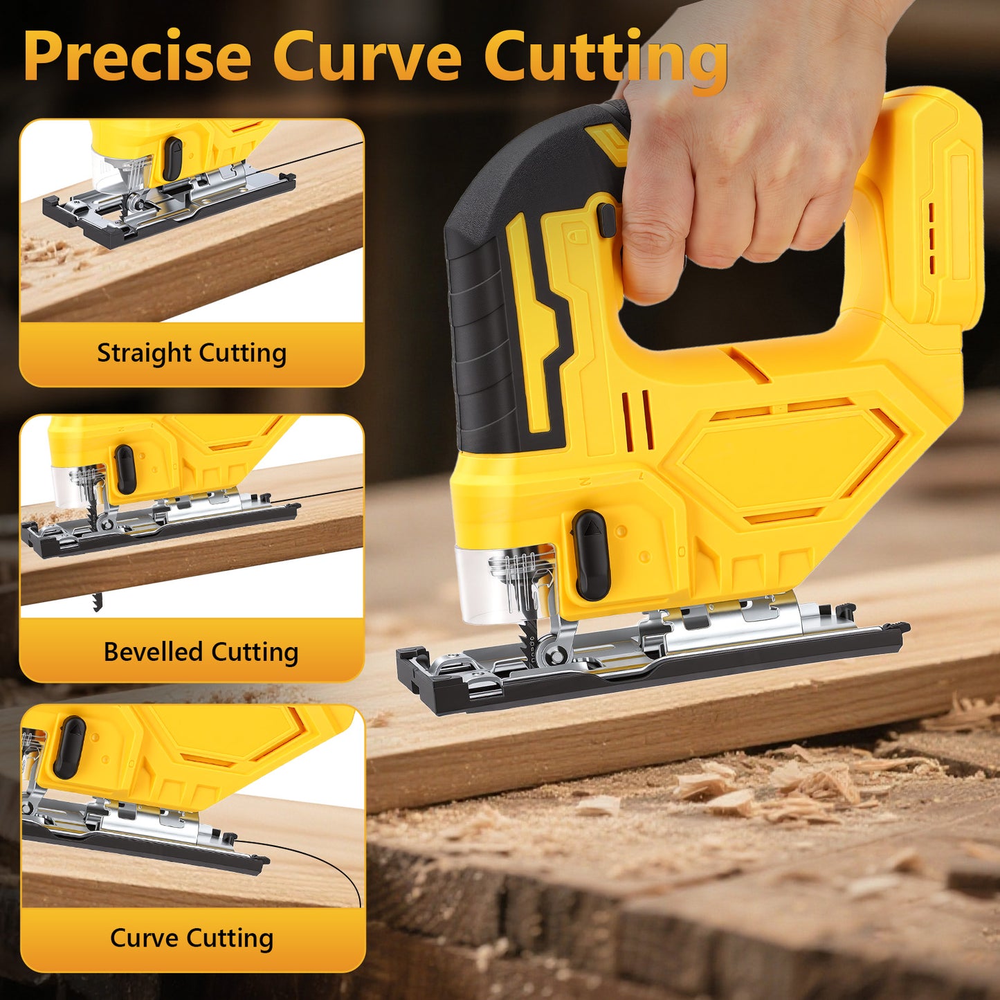 Cordless Jig Saw for 21V Battery, Brushless Orbital Jigsaw, 0°- 45° Bevel Cuts, Lightweight 4 Orbital Settings with LED Light for Straight Curve Circle Cutting (No Battery)