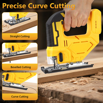 Cordless Jig Saw for 21V Battery, Brushless Orbital Jigsaw, 0°- 45° Bevel Cuts, Lightweight 4 Orbital Settings with LED Light for Straight Curve Circle Cutting (No Battery)