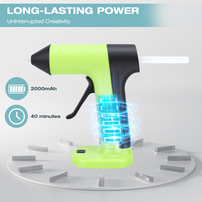 Cordless Hot Glue Gun, 30s Heating Fast with 2000mAh Rechargeable Battery & 30 Glue Sticks, Smart Power-off, Compact Size, Intelligent Temperature Control,for Crafts, DIY Arts, Home Repairs,Green