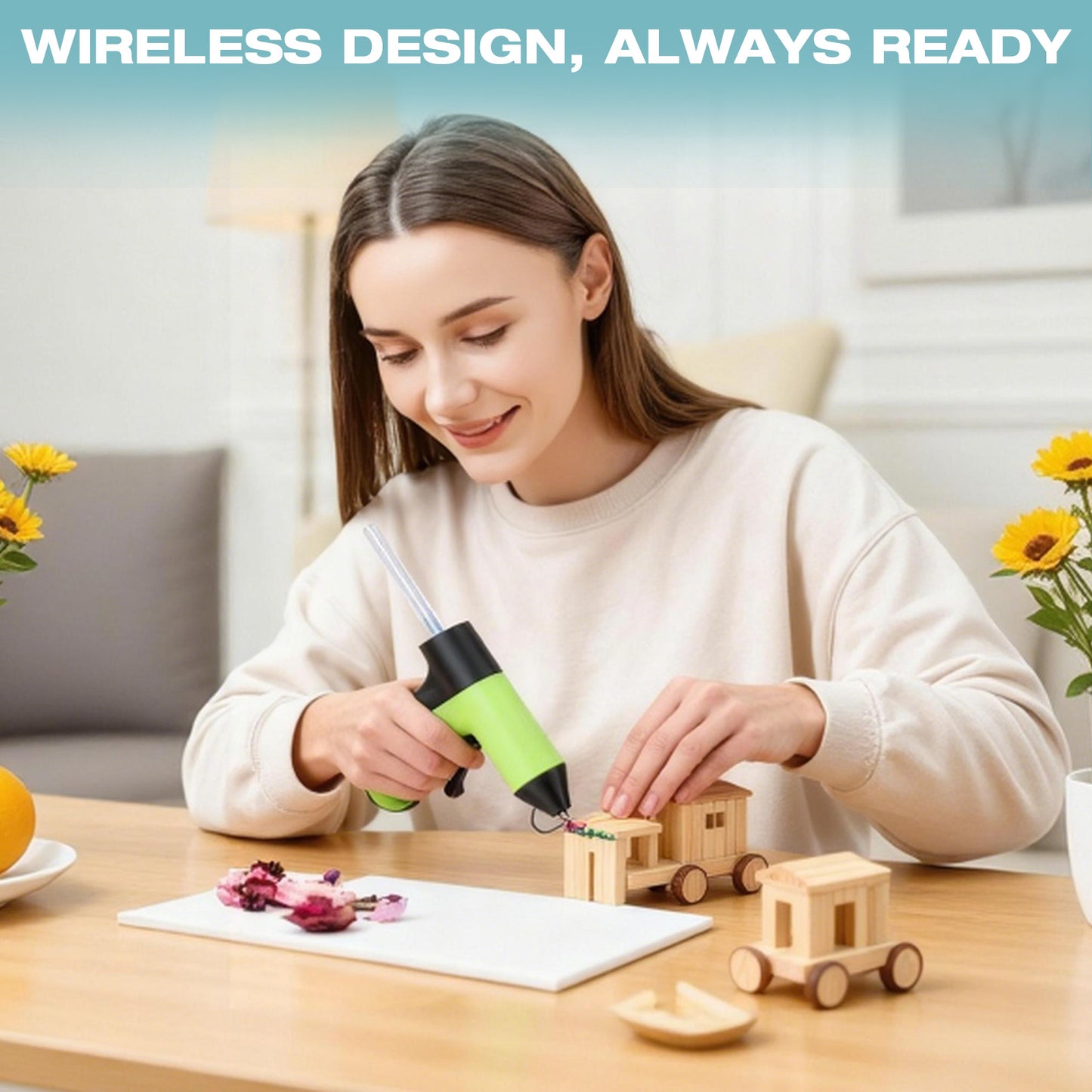 Cordless Hot Glue Gun, 30s Heating Fast with 2000mAh Rechargeable Battery & 30 Glue Sticks, Smart Power-off, Compact Size, Intelligent Temperature Control,for Crafts, DIY Arts, Home Repairs,Green