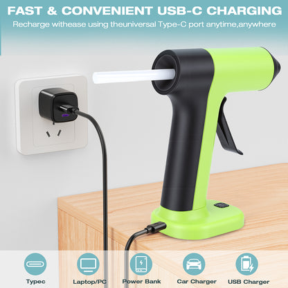 Cordless Hot Glue Gun, 30s Heating Fast with 2000mAh Rechargeable Battery & 30 Glue Sticks, Smart Power-off, Compact Size, Intelligent Temperature Control,for Crafts, DIY Arts, Home Repairs,Green