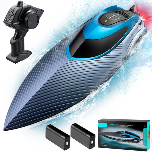 RC Boat 28+ MPH, 2.4 GHz Racing Boats for Adults with 2x1200mAh Rechargeable Batteries, High Speed Fast Remote Control Boat with LED Lights for Pools and Lakes, Pool Toys Water Toys for Age 14+