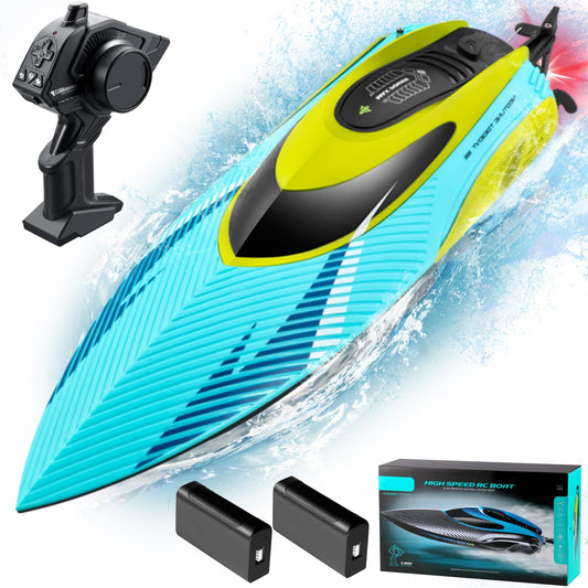 28+ MPH RC Boat for Pool & Lakes,Fast Remote Control Boat with LED Lights,High Speed Cruise Control Racing Boat,2 Rechargeable Batteries 40Mins,Low Battery Alarm,Capsize Recovery,Pool Toys for Adults