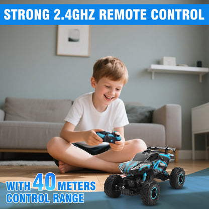 1:16 RC Car Remote Control Car, 60+min Monster Truck with Lights and Spray Function, All Terrain Off Road RC Monster Vehicle Truck for Kids, 2400Mah Battery