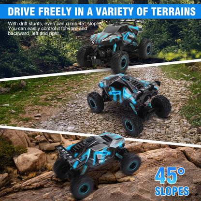 1:16 RC Car Remote Control Car, 60+min Monster Truck with Lights and Spray Function, All Terrain Off Road RC Monster Vehicle Truck for Kids, 2400Mah Battery