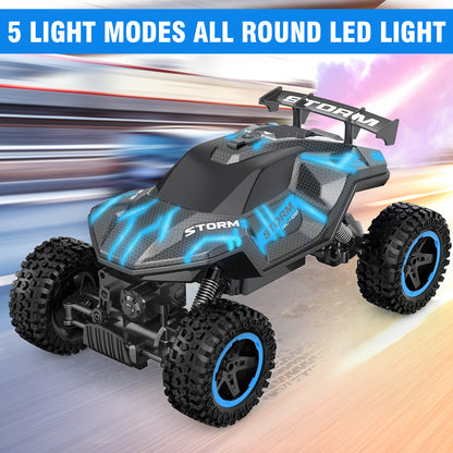 1:16 RC Car Remote Control Car, 60+min Monster Truck with Lights and Spray Function, All Terrain Off Road RC Monster Vehicle Truck for Kids, 2400Mah Battery