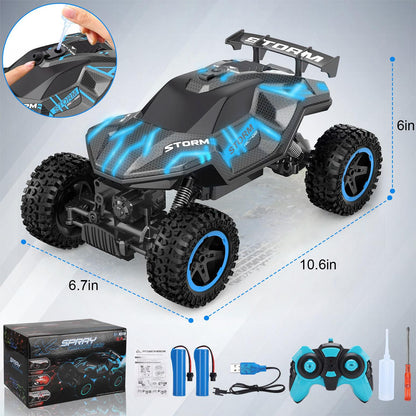 1:16 RC Car Remote Control Car, 60+min Monster Truck with Lights and Spray Function, All Terrain Off Road RC Monster Vehicle Truck for Kids, 2400Mah Battery