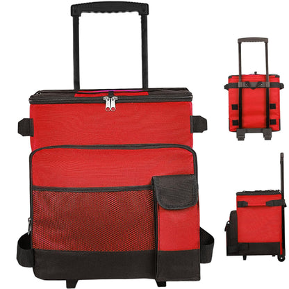 43L Collapsible Cooler with Wheels, Insulated Rolling Cooler with All-Terrain Cart, Waterproof Soft Sided Cooler Bag for Beach, Picnic, Camping, Shopping, Travel,Red
