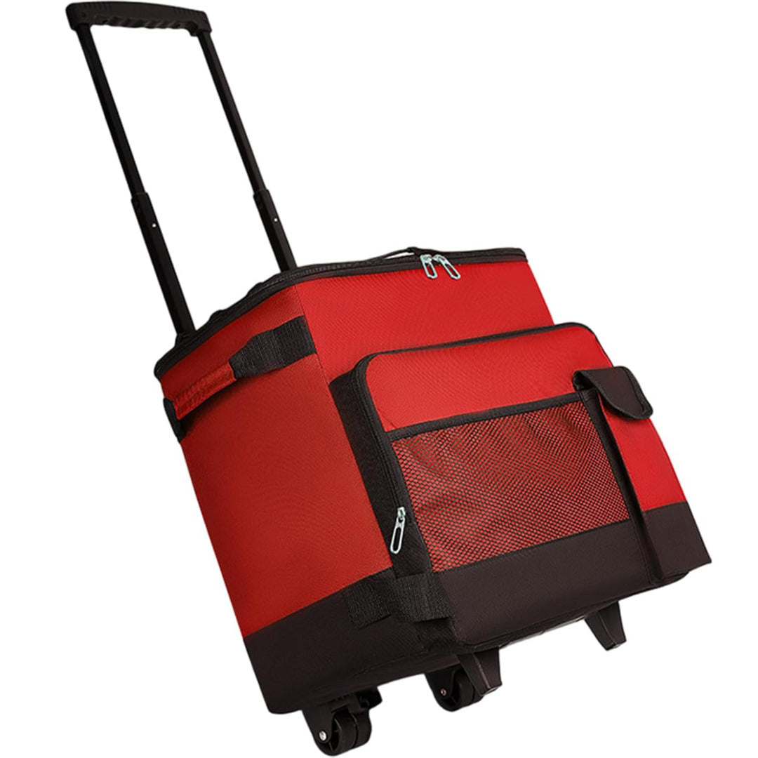 43L Collapsible Cooler with Wheels, Insulated Rolling Cooler with All-Terrain Cart, Waterproof Soft Sided Cooler Bag for Beach, Picnic, Camping, Shopping, Travel,Red