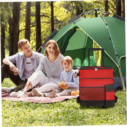 43L Collapsible Cooler with Wheels, Insulated Rolling Cooler with All-Terrain Cart, Waterproof Soft Sided Cooler Bag for Beach, Picnic, Camping, Shopping, Travel,Red
