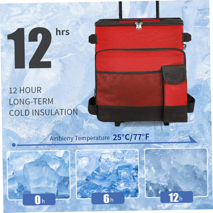 43L Collapsible Cooler with Wheels, Insulated Rolling Cooler with All-Terrain Cart, Waterproof Soft Sided Cooler Bag for Beach, Picnic, Camping, Shopping, Travel,Red